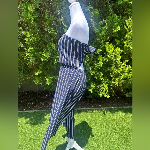 Lulus Saltwater and Sun Navy Blue Striped Strapless Midi Jumpsuit NWOT - Picture 4 of 6